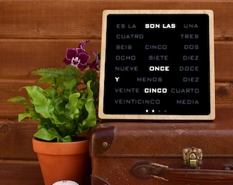 Word clock -  Spanish Wordclock, led clock, wood electronic clock, wooden modern clock