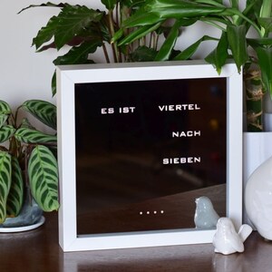 German Word clock Mirror Clock, white LED clock, white frame clock, desk or wall clock image 3