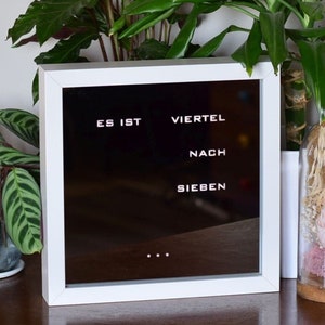 German Word clock Mirror Clock, white LED clock, white frame clock, desk or wall clock image 1