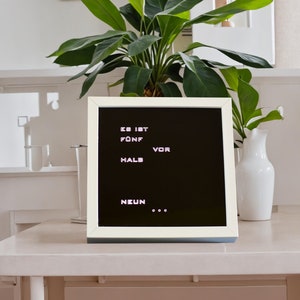 German Word clock - white LED clock, white frame clock, desk or wall clock