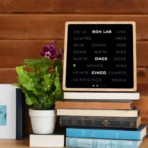 Word clock -  Spanish Wordclock, led clock, wood electronic clock, wooden modern clock