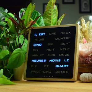 French Multicolor Word Clock - RGB led clock, wood electronic clock, modern wooden clock, desk clook