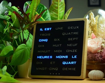 French Multicolor Word Clock - RGB led clock, wood electronic clock, modern wooden clock, desk clook