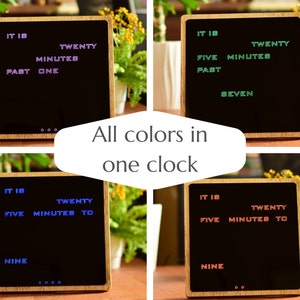 Multicolor  ENGLISH Word clock - RGB led clock, wood electronic clock, modern wooden clock, desk clook, handcrafted wood clock