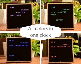 Multicolor  ENGLISH Word clock - RGB led clock, wood electronic clock, modern wooden clock, desk clook, handcrafted wood clock