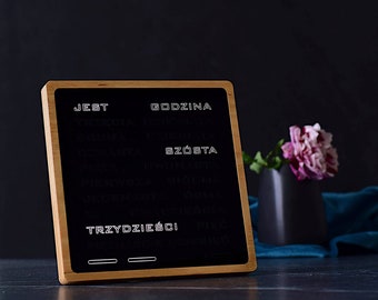 Polish Word Clock - weiß led Wordclock, polski zegarek, Light up Uhr, Holz elektronische Uhr