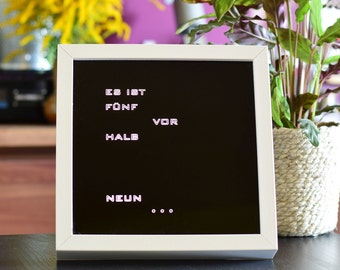 German Word clock - white LED clock, white frame clock, desk or wall clock