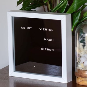 German Word clock Mirror Clock, white LED clock, white frame clock, desk or wall clock image 5