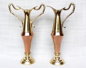 English Bud Vase Set of 2, Vintage Copper and Brass Bud Vase, Double Handle Vase, Metalware Jug Pitcher, made in England