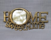 Brass Sweet Home Key Holder, Vintage Brass Rack with a Mirror, Home Sweet Home Sign, Brass Mirror Key Holder, Brass Key Wall Hanging Decor