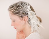 Vintage Feathers & Pearls - A Vintage Champaign Feather and Peals Birdcage Wedding Veil