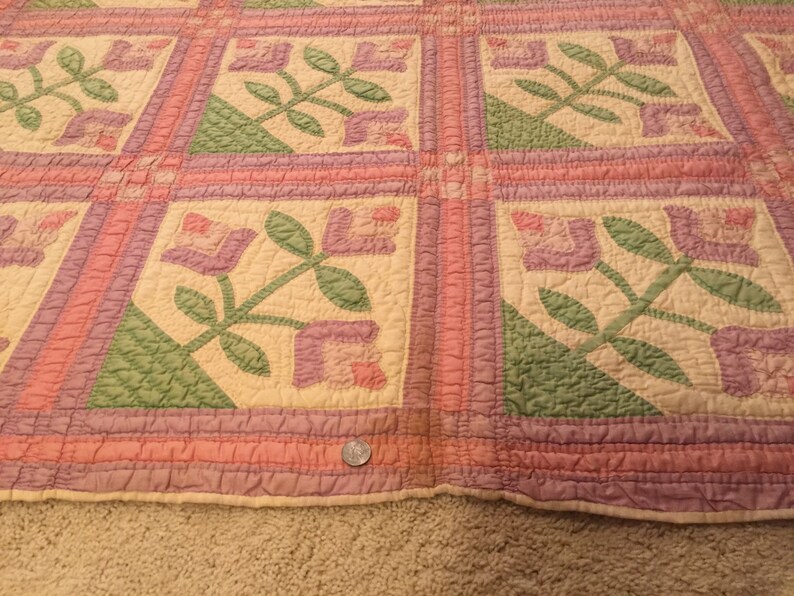Handmade Pink Flower Quilt from Texas Etsy