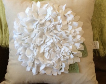 White Felt Hydrangea Pillow Cover: Spring Wedding Decor
