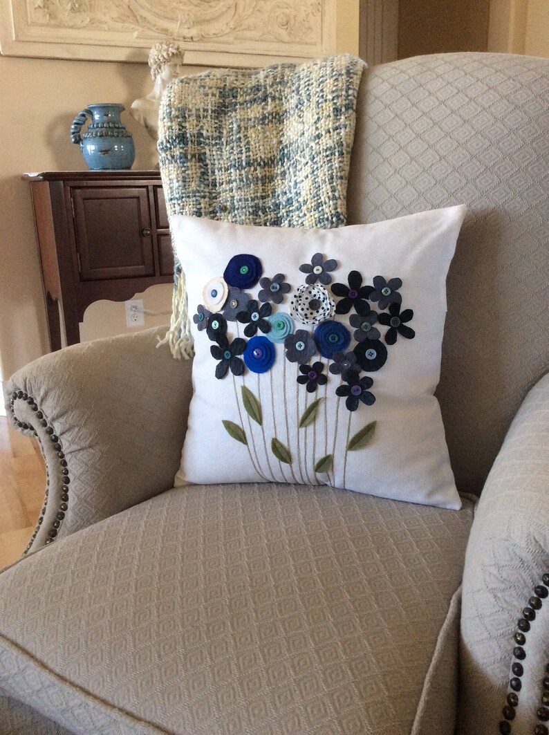 Blue Floral Applique Pillow Cover3D Pillow Flower Etsy