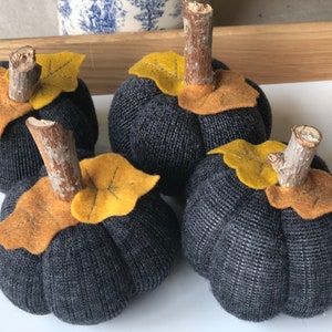 Set of 4 black gray pumpkin, sweater pumpkin, autumn Decor, Fall Decor, Thanksgiving table Centerp[iece