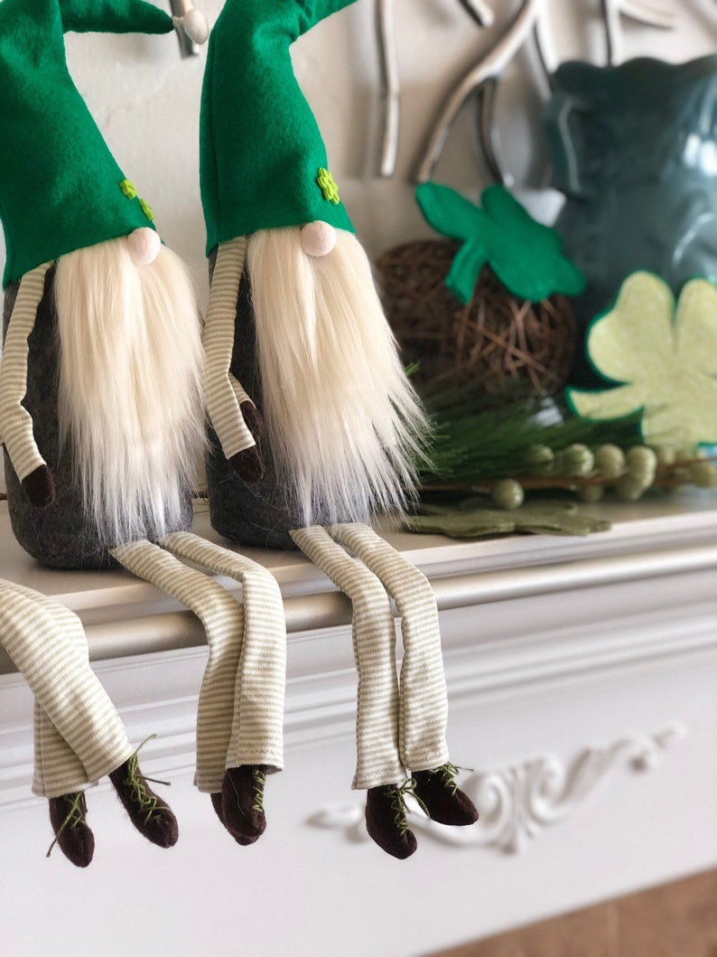St. Patricks Day Decor, St. Patricks Day Gnome, Swedish Nisse, Green Leprechaun, Tomte, Plush Dwarf For St. Patricks Day, 18 inch gnome, image 4