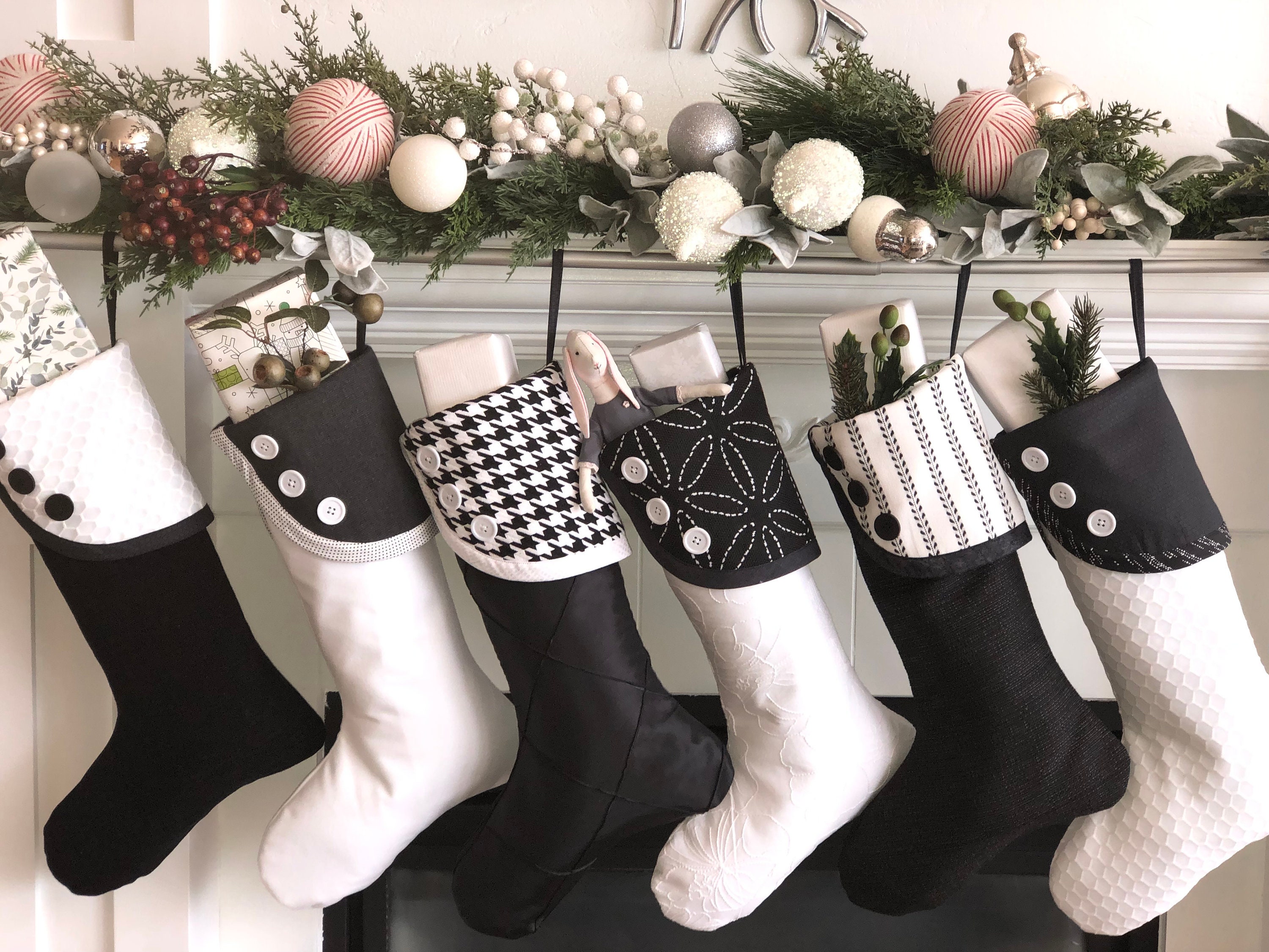 Black and White Christmas Stockings Holiday Gift Socks Modern