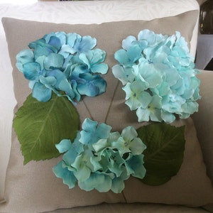 Outdoor Pillow,Outdoor Pillow Cover, Outdoor Hyrangea Pillow, Hydrangea Flower Pillow, taupe Pillow, Teal Outdoor Pillow, Outdoor