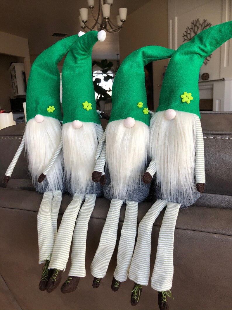 St. Patricks Day Decor, St. Patricks Day Gnome, Swedish Nisse, Green Leprechaun, Tomte, Plush Dwarf For St. Patricks Day, 18 inch gnome, image 1