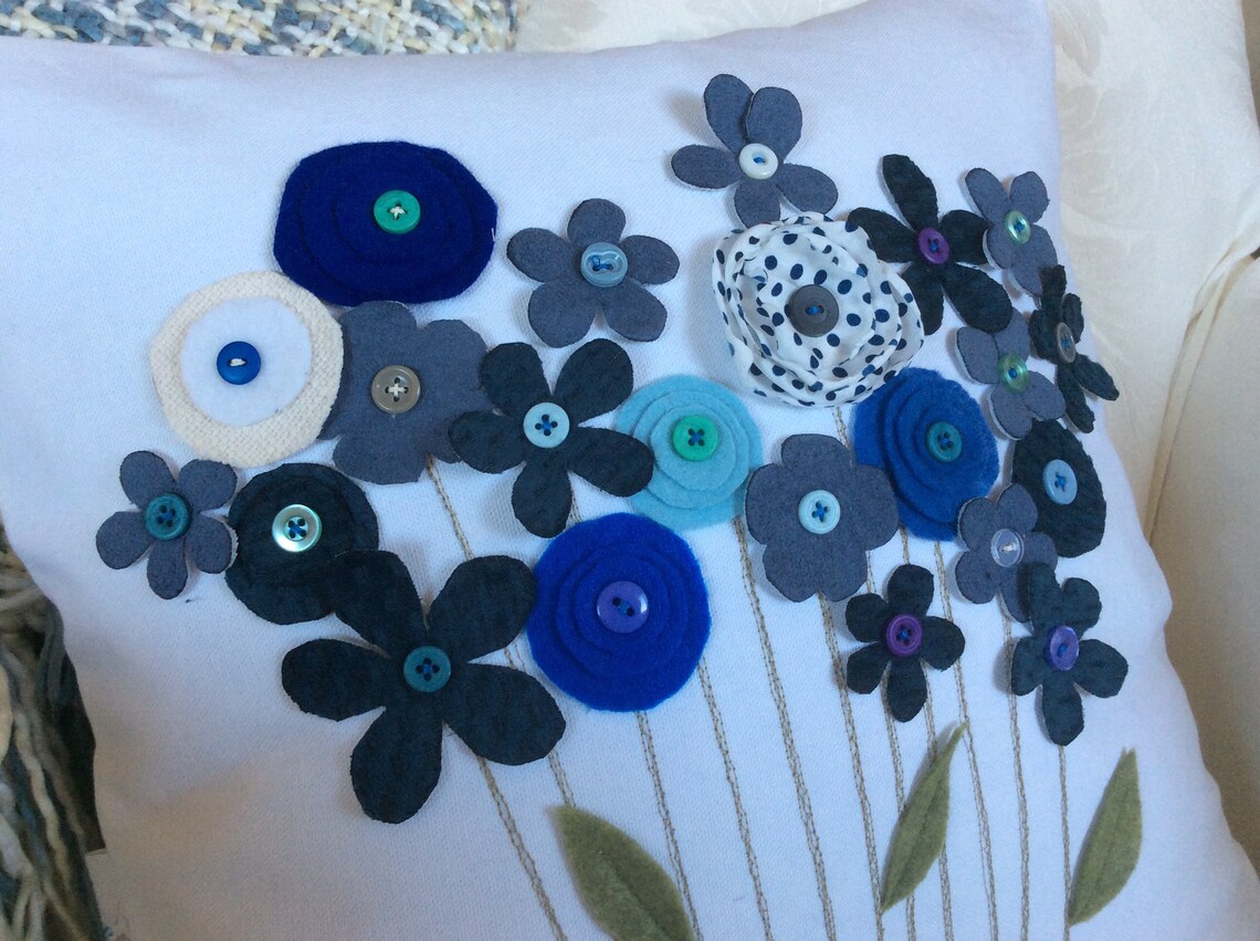 Blue Floral Applique Pillow Cover3D Pillow Flower Etsy