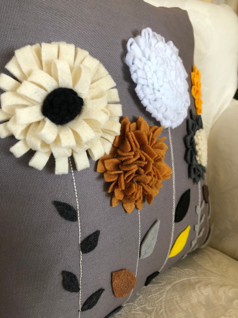 Floral Felt Appliques Pillow 3D Pillow Cover 3D Floral Etsy