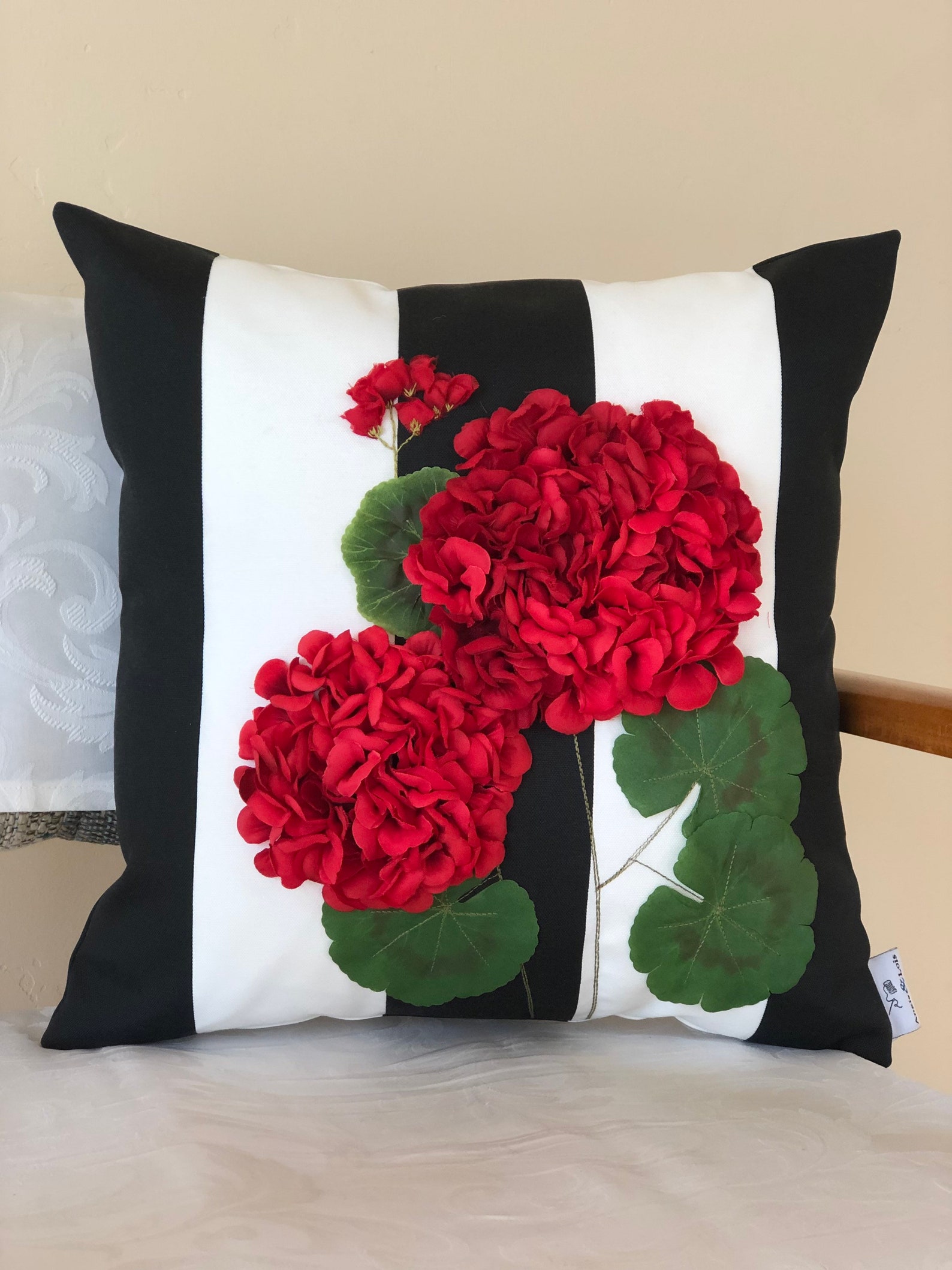 Red Geranium Outdoor Pillow Cover Flower Pillow 3 Etsy