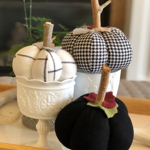 Boerderij herfstdecor, set van 3 stoffen pompoenen, pompoen gevulde stof, herfstaccenten, grote pompoenen, Thanksgiving tafelaccent, Halloween
