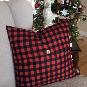 Red and Black Plaid Pillow Cover, Christmas Pillow, Plaid Pillow, Black and Red Tartan Pillow, Holiday Cushion, Holiday Decor,