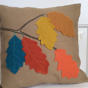 Fall Leaves Pillow Cover, Applique Toss Pillow, Thanksgiving Decor, HGTV Feature Pillow, Fall Colors Cushion, Sham