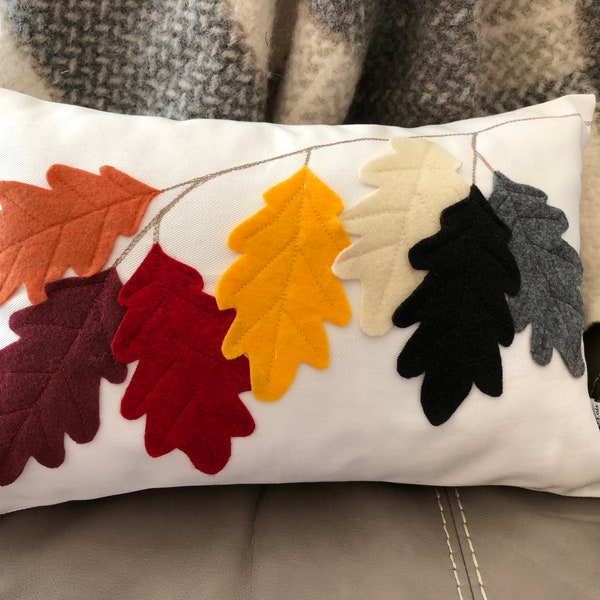 Autumn Leaves Pillow Cover, Fall Accent  Throw, Thanksgiving  Comfort Cushion,  Fall Color Leaves Applique, Autumn Leaves on Tree Branch