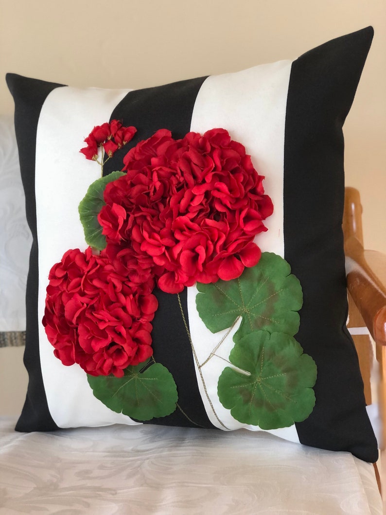 Red Geranium Outdoor Pillow Cover Flower Pillow 3 Etsy