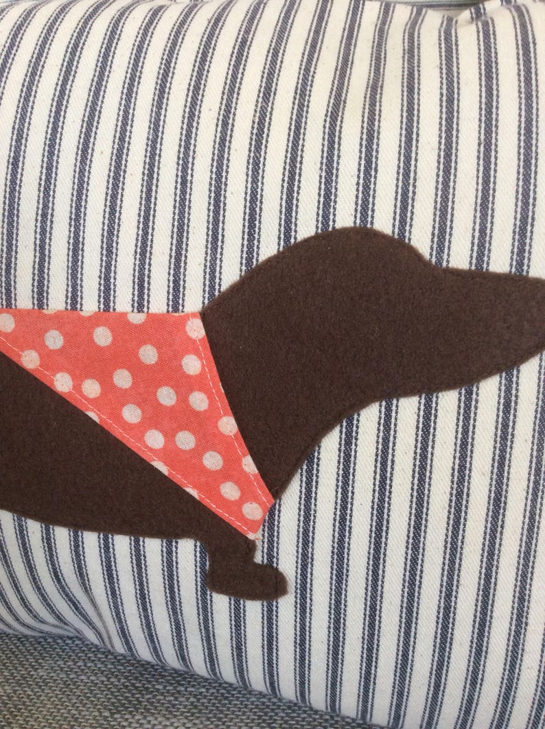 Dachshund Pillow Cover Dog Applique Pillow Ticking Pillow Etsy