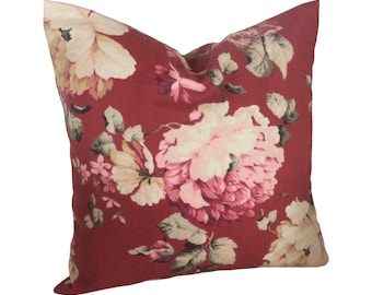 Red Peony Flower Pillow Cover: Soft Cotton Floral Cushion