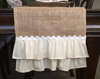 Farmhouse Table Runner, Burlap Table Liner, Primitive Table Runner, Wedding Table Runner, Natural Table  with Ruffles, Shabby Chic Table