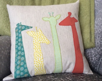 Nursery Pillow Cover, Giraffe Pillow,Decorative pillow, Applique pillow,crib pillow,canvas pillow,pillow, Children's Pillow