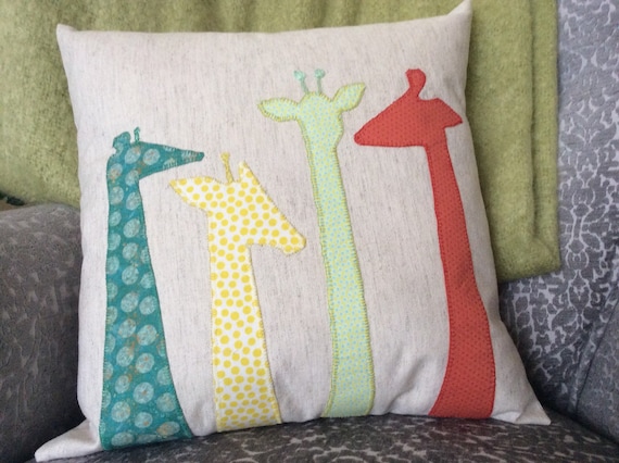 Giraffe Applique Nursery Pillow Cover: Natural Canvas Decorative Pillow