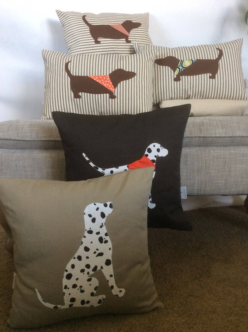 Dachshund Pillow Cover Dog Applique Pillow Ticking Pillow Etsy