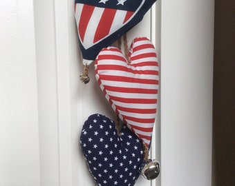 Heart Door Hanger, Independence Day Door Decor, 4th of July Decor, Red White And Blue Decor, I Love America,Patriotic Door Bell Hangers