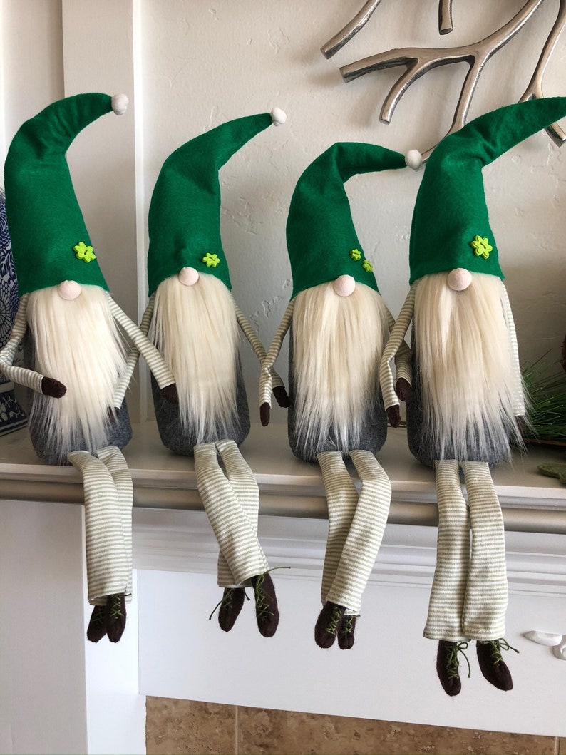 St. Patricks Day Decor, St. Patricks Day Gnome, Swedish Nisse, Green Leprechaun, Tomte, Plush Dwarf For St. Patricks Day, 18 inch gnome, image 6