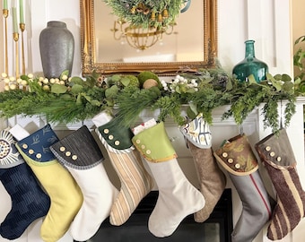 Personalized French Country Christmas Stocking,Custom Blue & Neutral Stocking, Heirloom Farmhouse Holiday Mantle Decor, Middleton Collection
