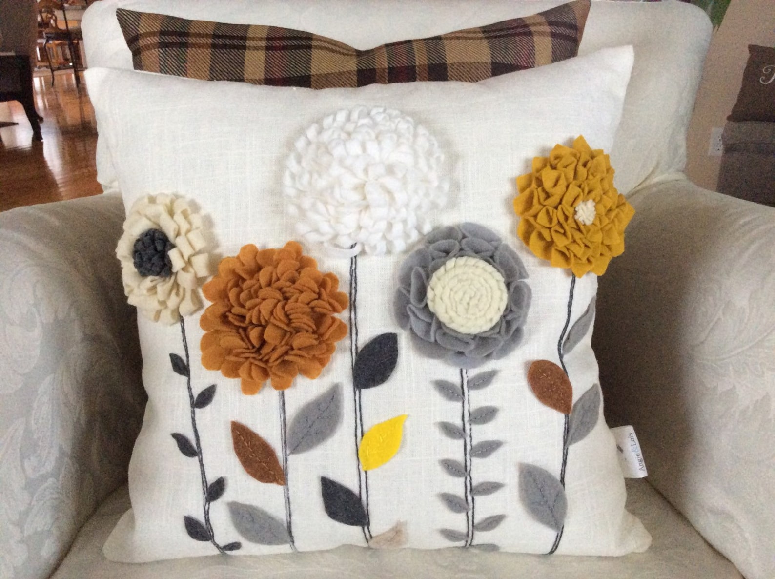 Floral Felt Appliques Pillow 3D Pillow Cover 3D Floral Etsy