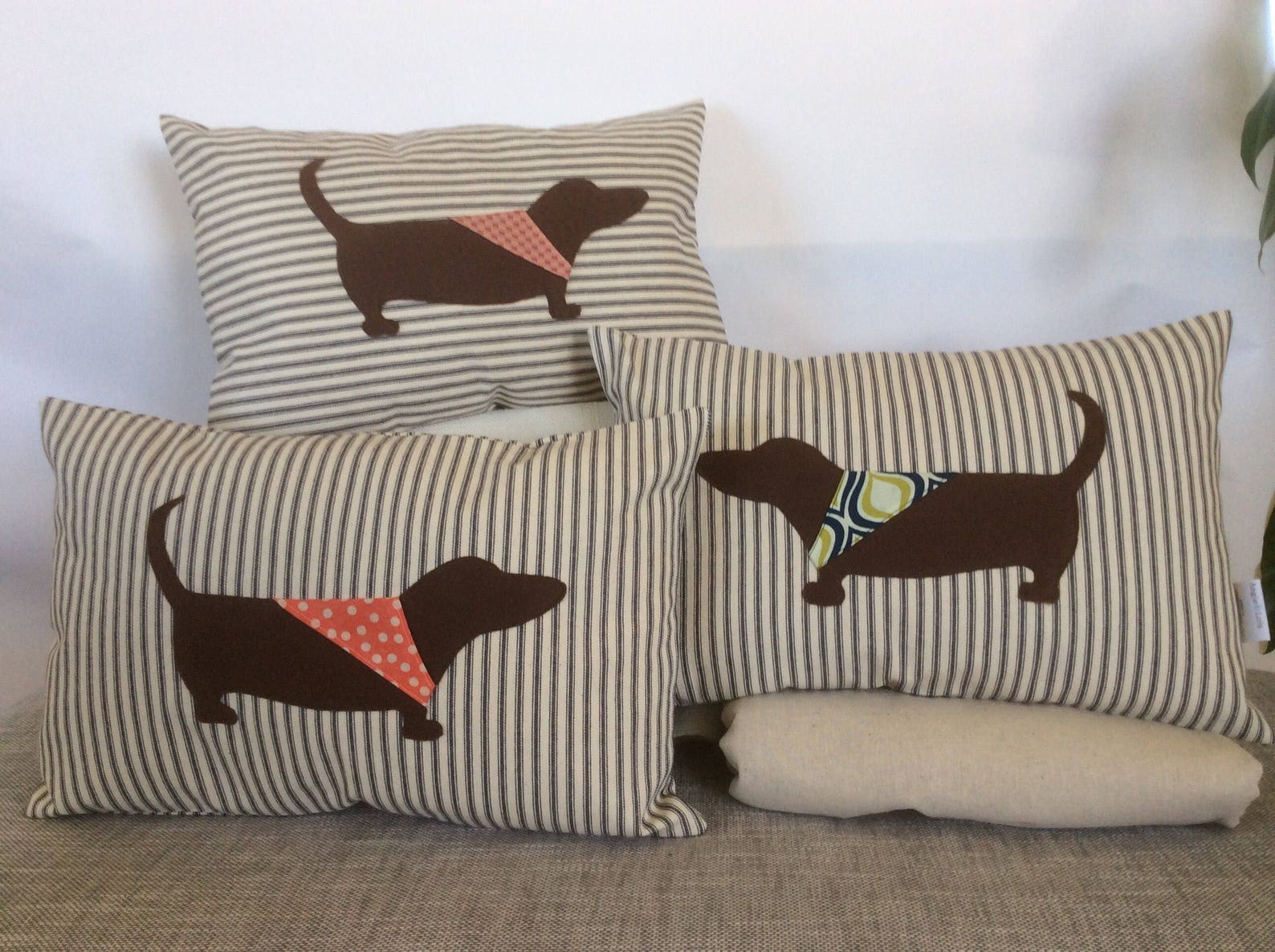 Dachshund Pillow Cover Dog Applique Pillow Ticking Pillow Etsy