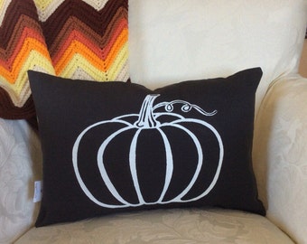 White Pumpkin Pillow Cover: Screen Printed Fall Decor