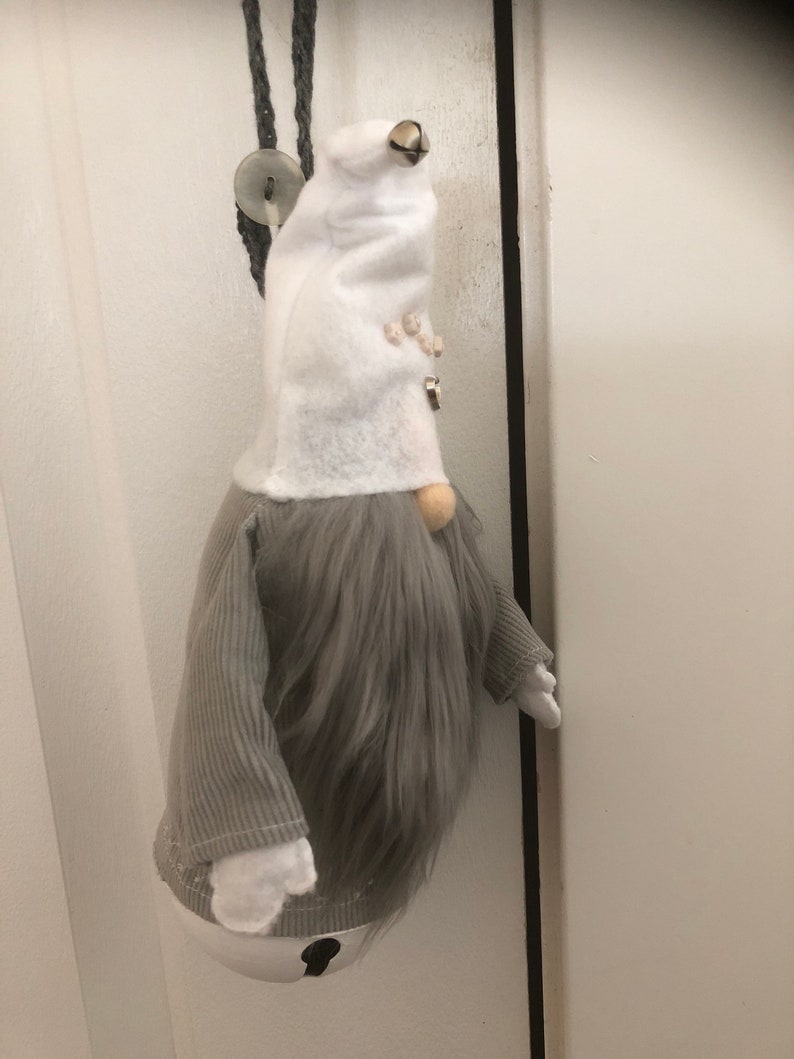 Scandinavian Holiday Decor Christmas Door Ringer Christmas Bell Door Hanger Tomte Norwegian Christmas Gnomes Gray Gnome Christmas Bell