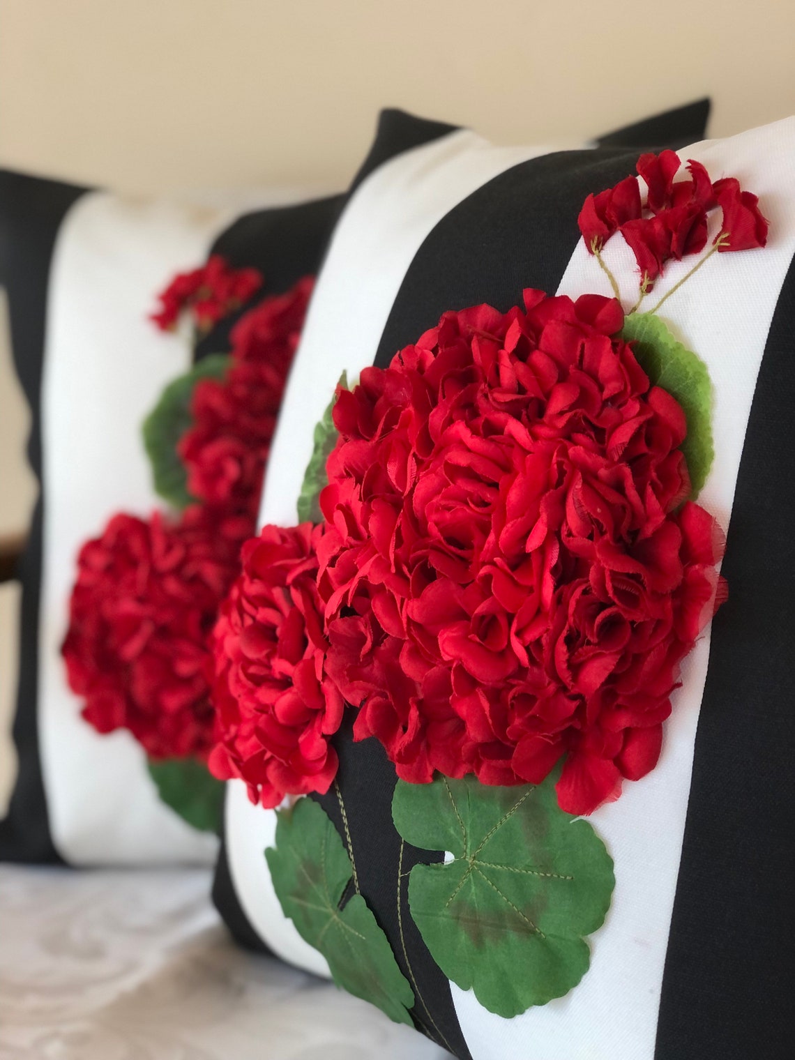 Red Geranium Outdoor Pillow Cover Flower Pillow 3 Etsy