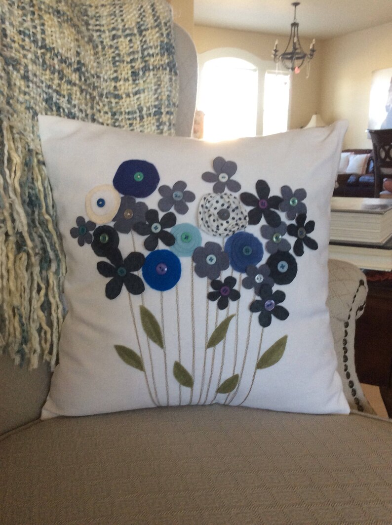 Blue Floral Applique Pillow Cover3D Pillow Flower Etsy