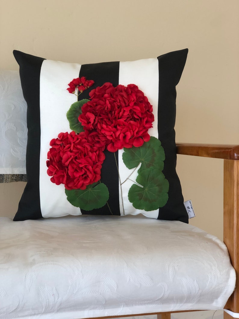 Red Geranium Outdoor Pillow Cover Flower Pillow 3 Etsy
