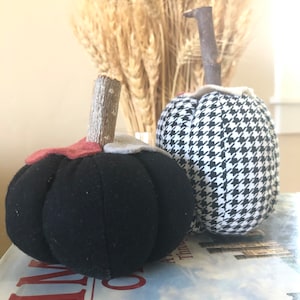 Black and White Fabric Pumpkins, Set of 2 Pumpkins, Autumn Squash Table Centerpiece, Thanksgiving Decor, Fall Decorative Piece, 2 pumpkins