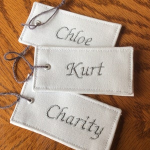 Embroidered Christmas Stocking Name Tags: Cotton ID Tags