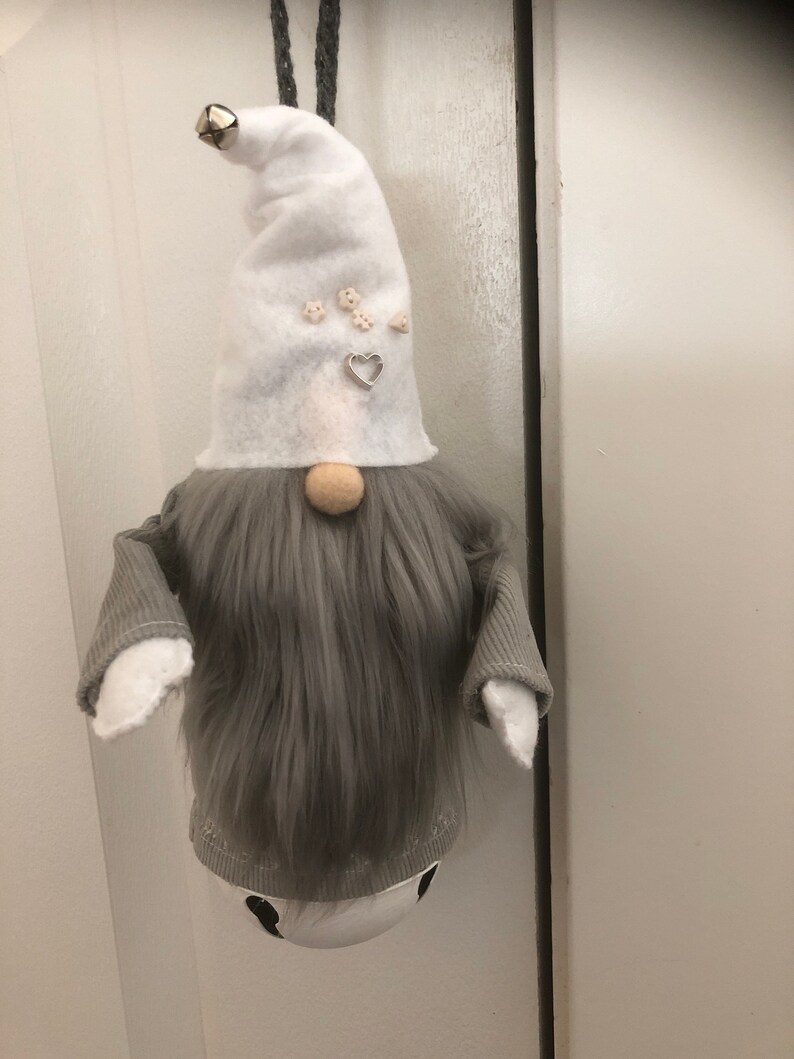 Scandinavian Holiday Decor Christmas Door Ringer Christmas Bell Door Hanger Tomte Norwegian Christmas Gnomes Gray Gnome Christmas Bell